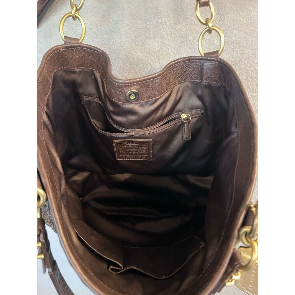 COACH EUC KRISTIN PINNACLE WOVEN LEATHER BROWNTOTE PURSE, 19746 MSRP $1200 - Picture 9 of 11
